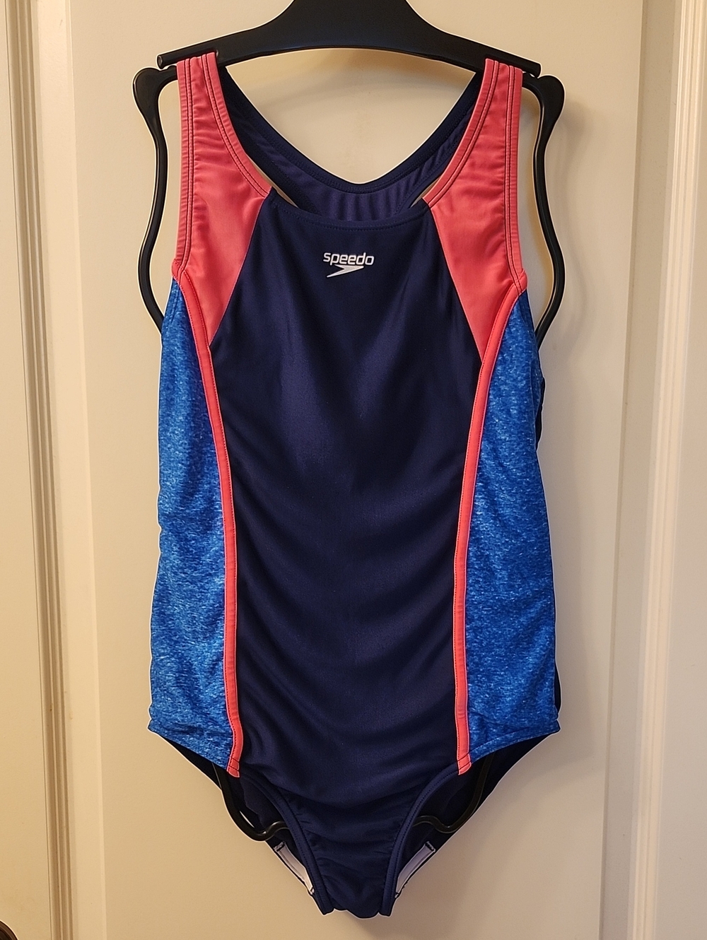Speedo Size 14 Girls  One-Piece Swimsuit, Blue & Pink, EUC